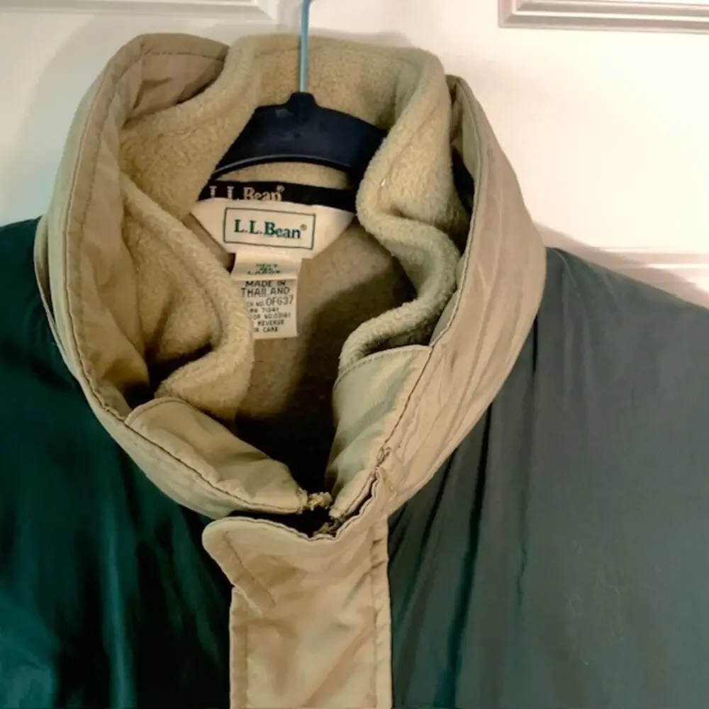 L.L.Bean Mens Large Fleece Lined Outdoor Jacket Green Tan Coat Heritage Outdoor